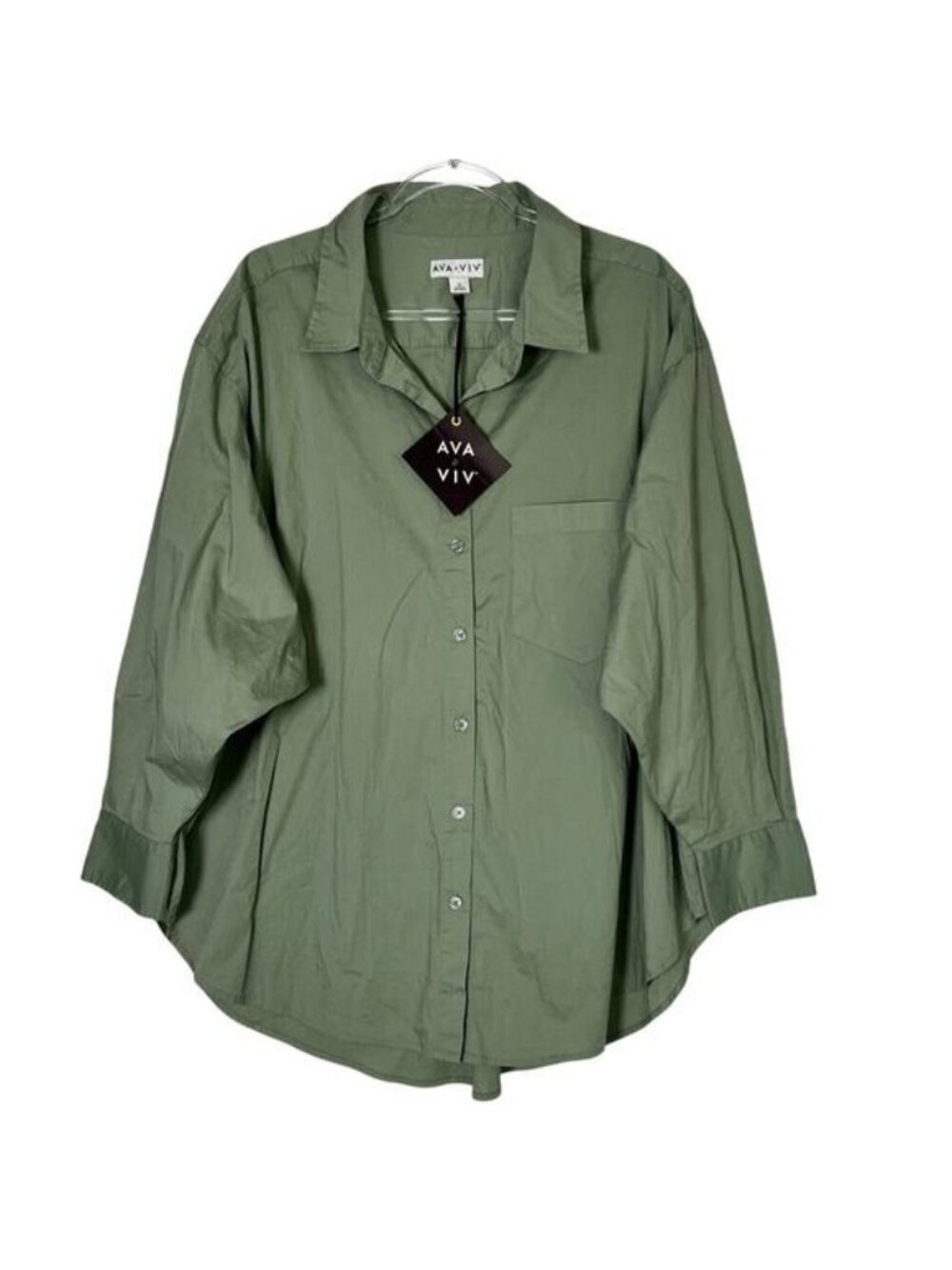 Ava & Viv No Gap Long Sleeve Button Front Blouse Women's Size 1X Green NWT